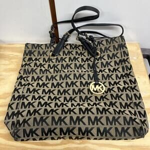 Michael Kors Signature Jet Set LOGO Black Magnet Tote Shoulder Handbag Purse